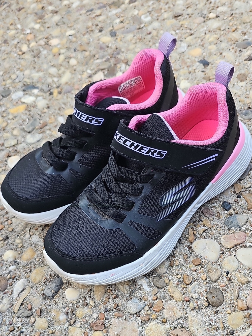 Skechers Kids Black & Pink Athletic Sneakers with White Sole
